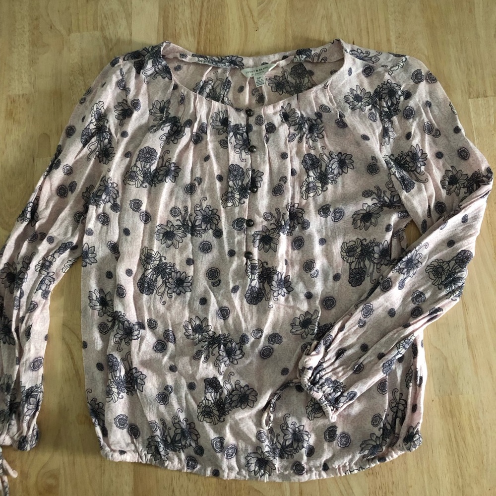 Lucky Brand Floral Blouse in Cream and Black